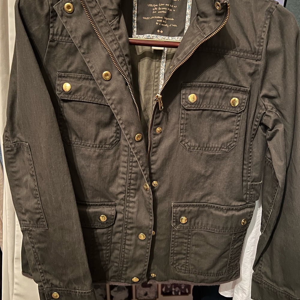 J. Crew Olive Bomber Jacket with Gold details